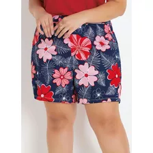 Short Floral Plus Size Com Bolsos Decorativos