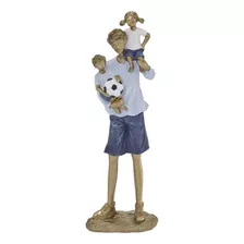 Escultura Estatueta Estátua Pai Filhos Bola De Futebol Luxo