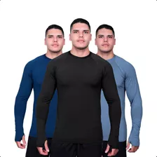 Kit 3 Camisas Uv 50 Masculina Proteção Solar Manga C/ Dedo