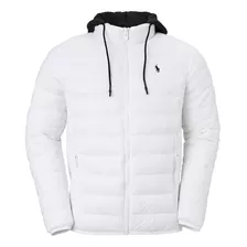 Jaqueta Masculina Puffer Acolchoada Com Capuz Branca