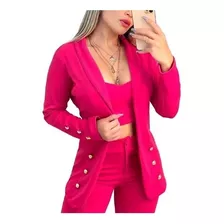 Blazer Feminino Slim | Conjunto Jaqueta Casaco Calça Cropped