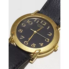 Reloj Citizen Hombre Análogo Caja Enchapada Oro Con Cuero