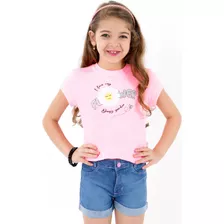 Camiseta Infantil Menina Estampa Flor Glitter - Tam. 4 À 10 