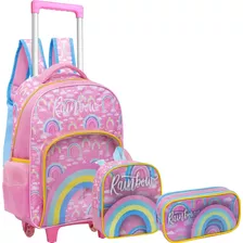 Kit Mochila Rodinhas Infantil Meninas Rainbow Arco-íris G