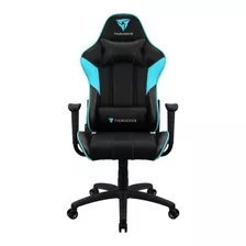 Cadeira De Escritório Thunderx3 Ec3 Gamer Ergonômica Preta E Cíano Com Estofado De Couro Sintético