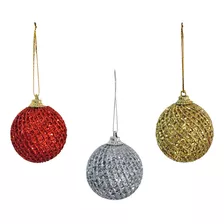 Set X18 Bola Esfera Navideña Navidad Adornos Navideños Color Rojo, Plateado Y Dorado