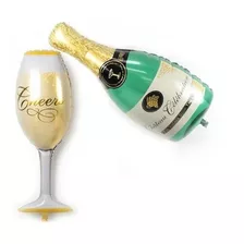 Kit Balão Metalizado Taça De Champagne+garrafa Champanhe 1m