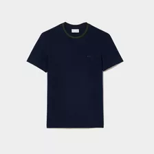 Camiseta Lacoste Oversized C/ Logo Camuflado E Gola Listrada