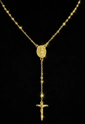 Rosario Enchapado En Oro 18k Cruz Y Esferas 4mm 60cm Unisex