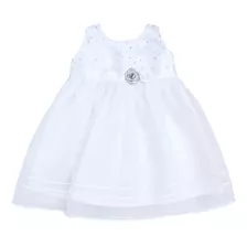 Vestido De Nena Blanco Y Plateado Con Tul, Talles 00 Al 3