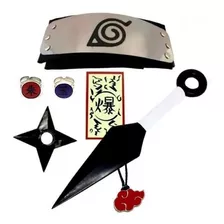 Kit Naruto Colar Akatsuki Bandana Kunai Shuriken Anel