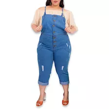 Macacão Jeans Feminino Plus Size Longo Jardineira Feminina