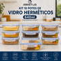 Kit 10 Potes Vidro Hermético Aristus 640ml Marmita Anti Vazamento Forno Micro-ondas Freezer Tampa 4 Travas - Azul