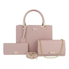 Kit Bolsa Castelo Com 2 Bolsas E 1 Carteira Cor Rose