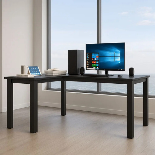 Mesa Em L Estilo Industrial P/home Office E Escritorio Preto