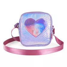 Bolsa Crossbody Mica Cloe Corazón Para Niña Look Iridiscente Color Lila