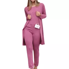 Conjunto Trio Cardigan Calça Blusinha Feminino Lanzinha 