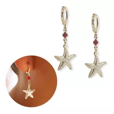 Brinco Argolinha Folheado A Ouro Pedrinha Estrela Mar R:859