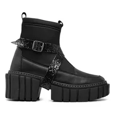 Bota Coturno Feminina Salto Bloco Gliter Blogueiras Livia