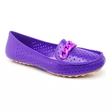 Mocassim Feminino Roxo Verão Anatômico Correntes Blogueira 