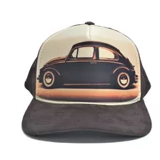 Boné Vw Fusca Full Stamp Aircooled Redinha Trucker Marrom 