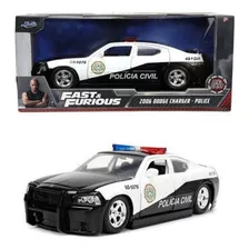 Miniatura 1/24 Velozes E Furiosos 2006 Dodge Charger Polícia Cor Preto Branco