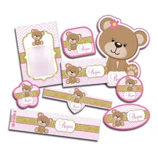 2x1 Kit Imprimible Baby Osita, Baby Shower Rosa/dorado