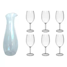 Conjunto Jarra Decanter 1,5l Com 6 Taças 180ml Em Acrílico 