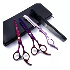 6.0 Inch Purple Hair Cutting Scissors Set With Razor, Leathe