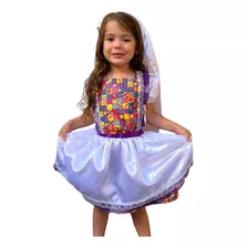 Vestido Noivinha Com Véu Infantil Festa Junina