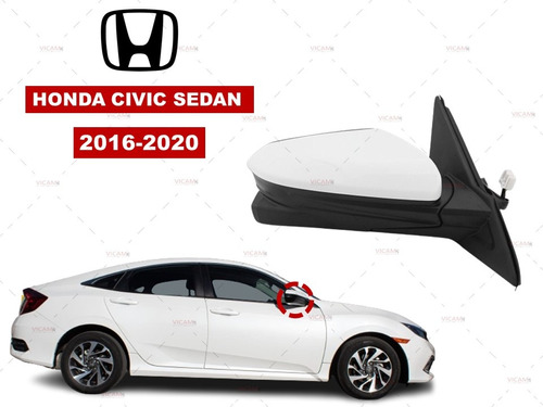 Espejo Derecho Honda Civic Sedan 2016-2020 Blanco C/camara Foto 2