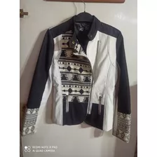 Campera Desigual 40 Cuero Ecologico Blanco Combinada Con Jea