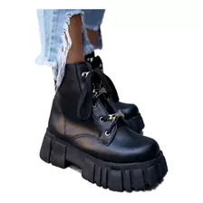 Borcegos Botas High Plataforma Tractor Acordonado Mujer Lola