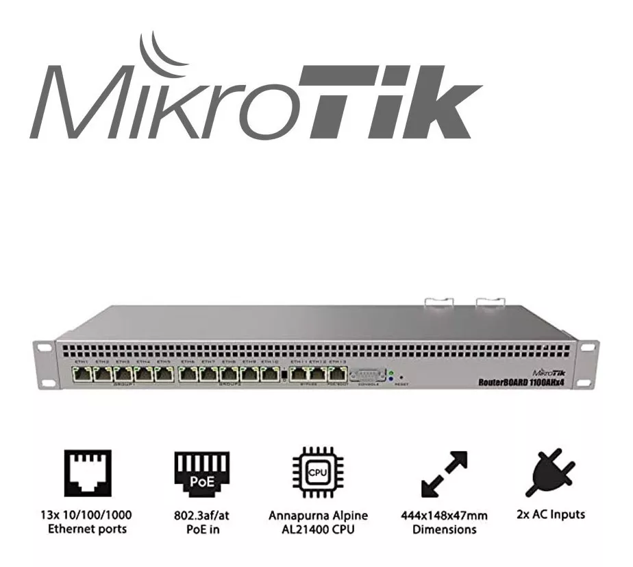 Router Board Mikrotik Rb1100ahx4 13 Pt Gigabit Os L6 Rack