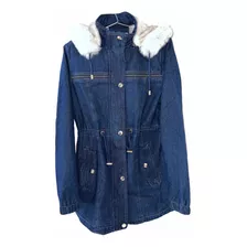 Parka Sobretudo Jeans Feminino Com Forro Peluciado De Frio