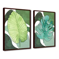 Quadro Decorativo Textura Cx Alta 2un 40x60 Folha Sob Verde1