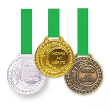 Kit 100 Medalhas Metal 35mm Honra Mérito Ouro Prata Bronze