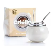 Mate Ceramica Criollo Blanco Bombilla Acero Regalo Packaging