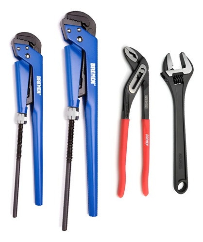 Kit 2 Llave Stilson Bremen 1 Y 1-1/2 + Picoloro 10 + Ajustable 10 Cod. 6677 + 6678 + 3958 + 6633 Dgm Azul/rojo/gris