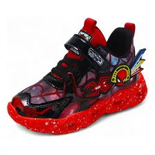 Spiderman Sneakers Para Niño, Modernos Con Luz Led, Broche 