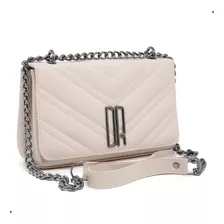 Bolsa Transversal Débora Ribeiro Model Design Liso De Couro Sintético Off White Com Alça De Ombro Prateada E Off White