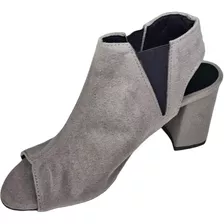 Sandália Ankle Boot Salto Bloco Feminina Cinza