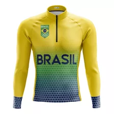Camisa De Ciclismo Masculina Manga Comprida Seleção Brasil