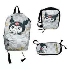 Kit 3 En 1 Kuromi Mochila + Lonchera + Lapicera Escolar