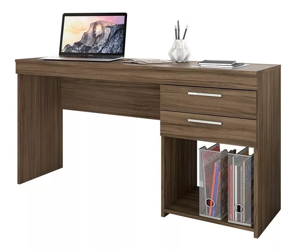 Escrivaninha Notável Móveis Mesa Office 2 Gavetas Mdp De 1210mm X 760mm X 410mm Nogal Trend