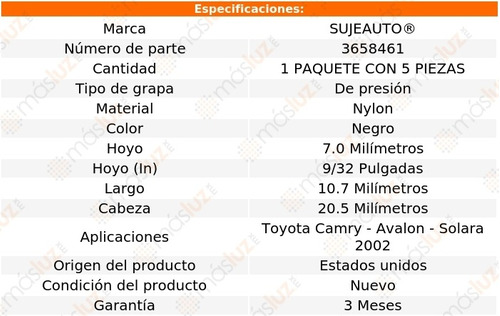 Grapa Presin Nylon-negra Sujeauto Toyota Camry-solara 2002 Foto 7