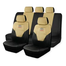 Cubreasiento Funda Ecocuero Toyota Negro Beige Logo Bordado