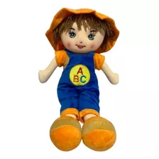 Boneco De Pano Grande Menino Pelúcia Roupa Cabelo Lã 45cm 