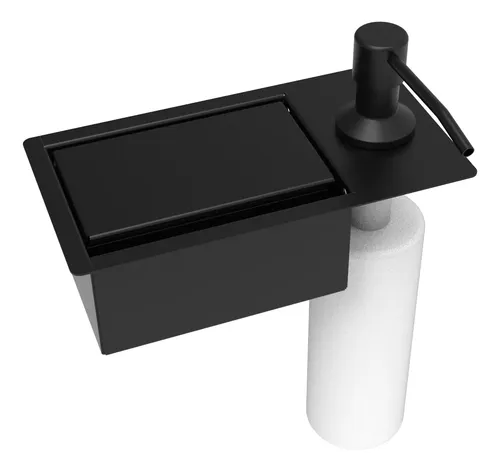 Porta Esponja C/ Dispenser E Válvula De Escoamento 21x11cm Preto