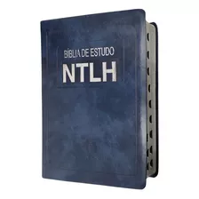 Bíblia De Estudo Ntlh Tamanho Grande Capa Luxo Azul Marinho